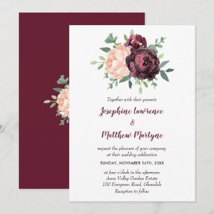 Invitation Rose Bourgogne Peach Peony Mariage floral