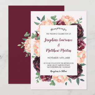 Invitation Rose Bourgogne Peach Peony Mariage floral