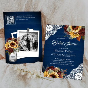 Invitation Rose Bourgogne Tournesol Marine Code QR Réception 