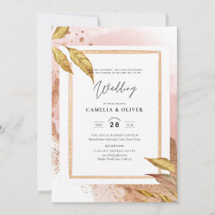 Invitation ROSE BUDGET Gold Feuilles de mariage Inviter QR Co
