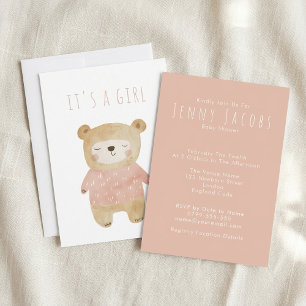 Invitation Rose C’est une fille Aquarelle mignon Baby shower 