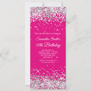 Invitation Rose Chaud et Paillettes Argent 18e Anniversaire