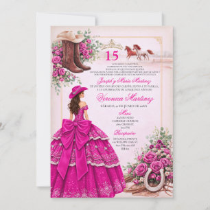 Invitation Rose Chaud Quinceañera Occidental Fuchsia