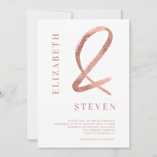 Invitation rose chic ampersand noms d'or mariage photo (Devant)