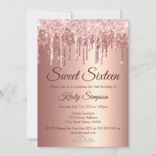 Invitation Rose Chic Parties scintillant or Sweet sixteen éti