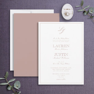 Invitation Rose classique Dusty Script Monogram Mariage