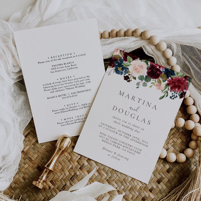 Invitation Rose classique élégant Mariage arrière et avant (Créateur téléchargé)