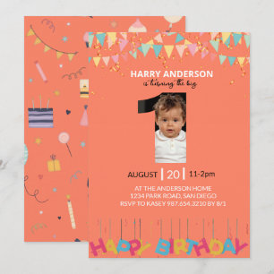 Invitation Rose Corail 1ère Photo d'anniversaire, Un Grand Ga