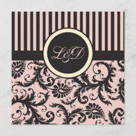 Invitation Rose, Crème, Gris Gris Tirage Damas Monogramme