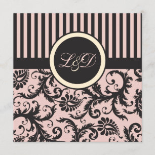 Invitation Rose, Crème, Gris Gris Tirage Damas Monogramme