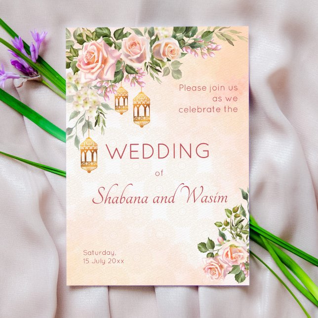 Invitation Rose crème pastel lanternes marocaines mariage (Créateur téléchargé)