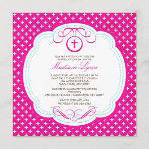 Invitation rose croisée douce de baptême de bébé