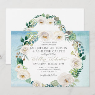 Invitation Rose d'albâtre blanc bleu rustique Eucalyptus Wrea