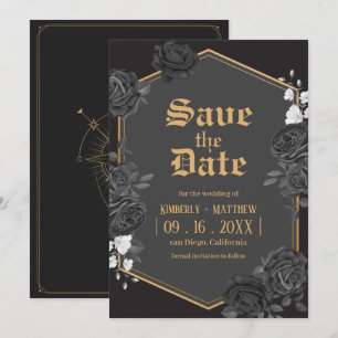 Invitation Rose damassé noir Enregistrer le mariage date