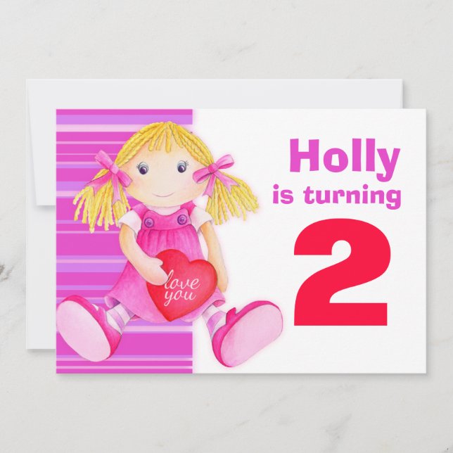 Invitation rose d'anniversaire de 2ème (Devant)