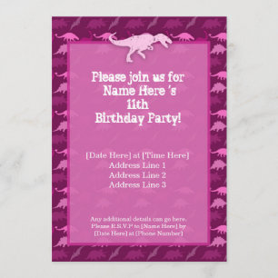 Invitation rose d'anniversaire de dinosaure