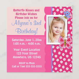 Invitation rose d'anniversaire de filles de