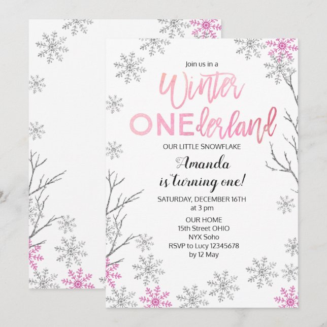 Invitation rose d'anniversaire de GIRLWinter (Devant / Derrière)