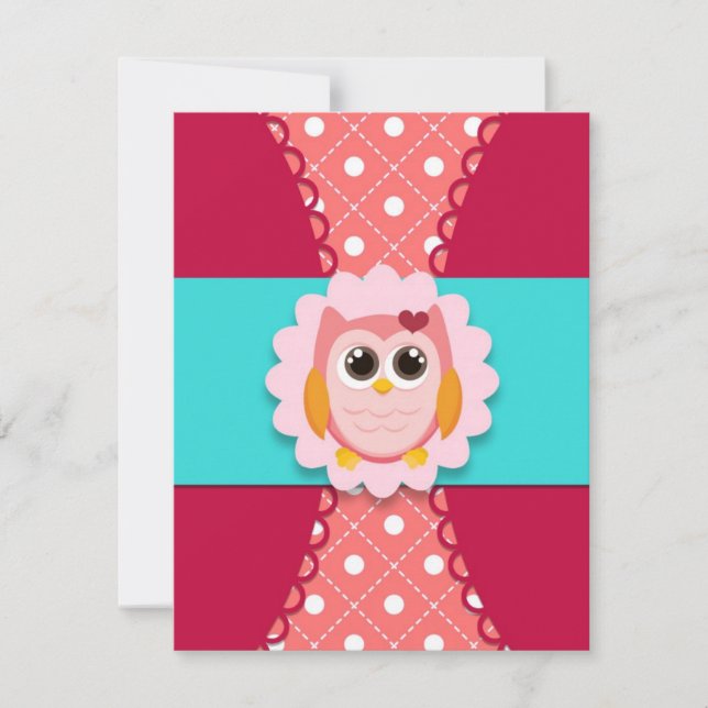 Invitation rose d'anniversaire de hibou pour des (Devant)