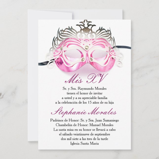 Invitation rose d'anniversaire de Quinceanera de (Devant)