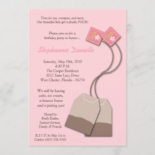 invitation rose d'anniversaire de thé de sachet à
