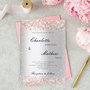 Invitation Rose d'argent en or script mariage formel