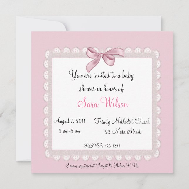 Invitation rose de baby shower d'arc (Devant)