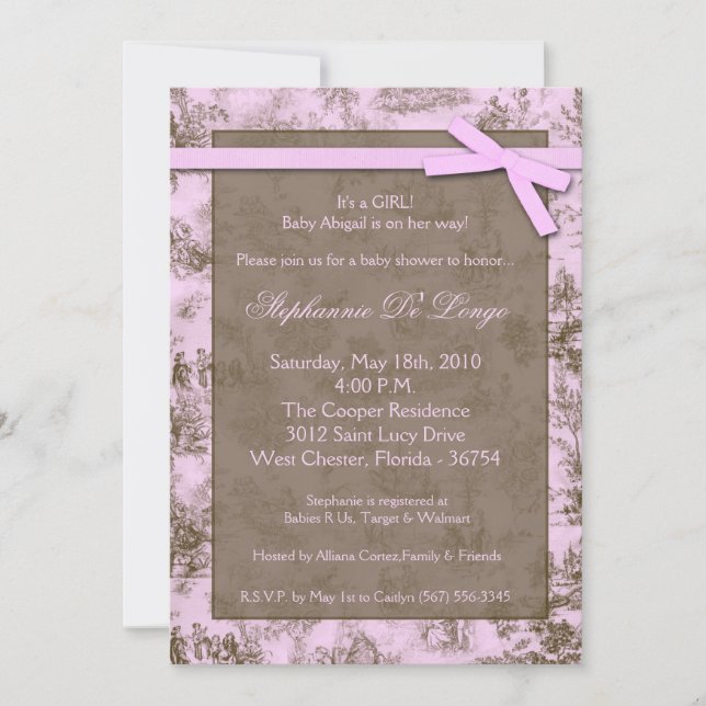 invitation rose de baby shower de 5x7 Toile (Devant)