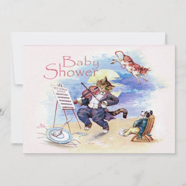 Invitation Rose de baby shower de chat et de violon (Devant)