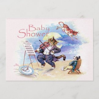 Invitation Rose de baby shower de chat et de violon