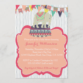 Invitation rose de baby shower de cirque
