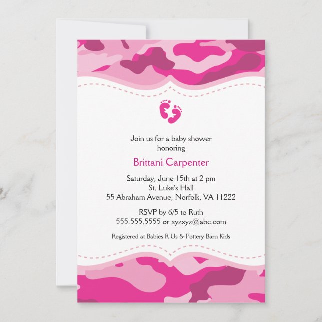 Invitation rose de baby shower de fille de (Devant)