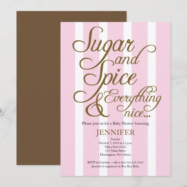 Invitation rose de baby shower de sucre et d'épice (Devant / Derrière)