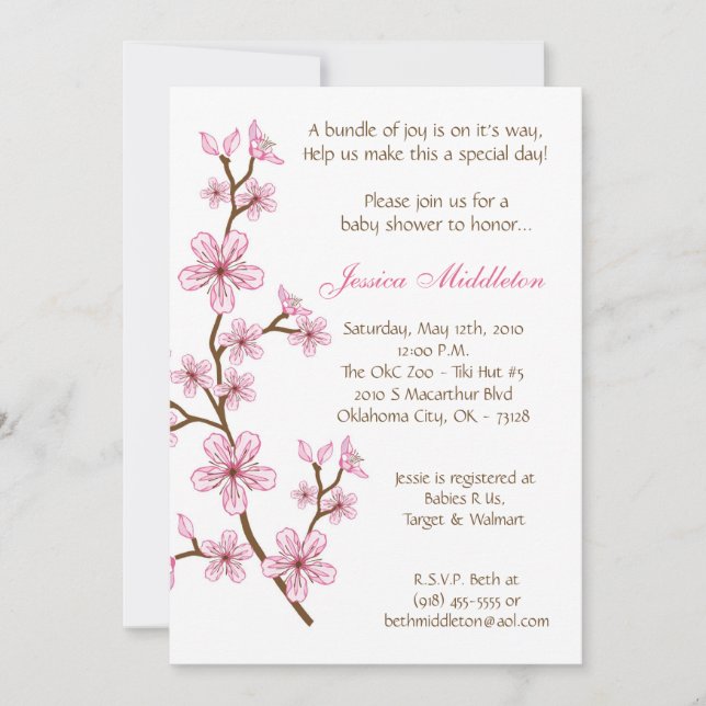invitation rose de baby shower des fleurs de (Devant)