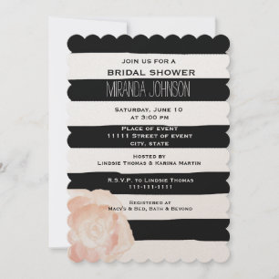 Invitation Rose de bandes d'aquarelle noir et blanc