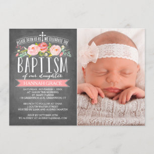 Invitation rose de baptême de rose de tableau de