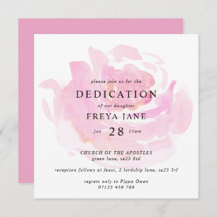 Invitation Rose  de bébé Dedication Carré