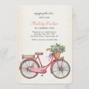 Invitation rose de bicyclette