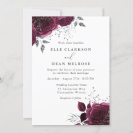 Invitation Rose de Bourgogne Élégant Mariage d'argent