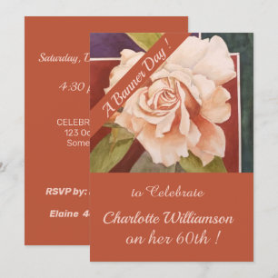 Invitation Rose de bronze cuivre aquarelle Anniversaire Flora