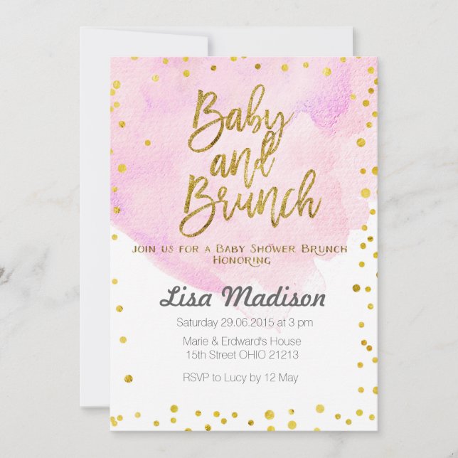 Invitation rose de brunch de baby shower (Devant)