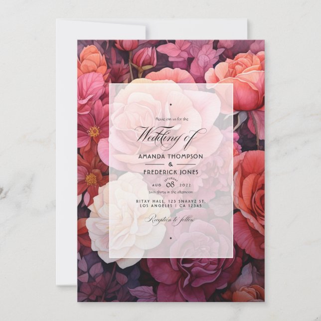 Invitation Rose de cannelle et Rose Dusty Mariage Floral (Devant)