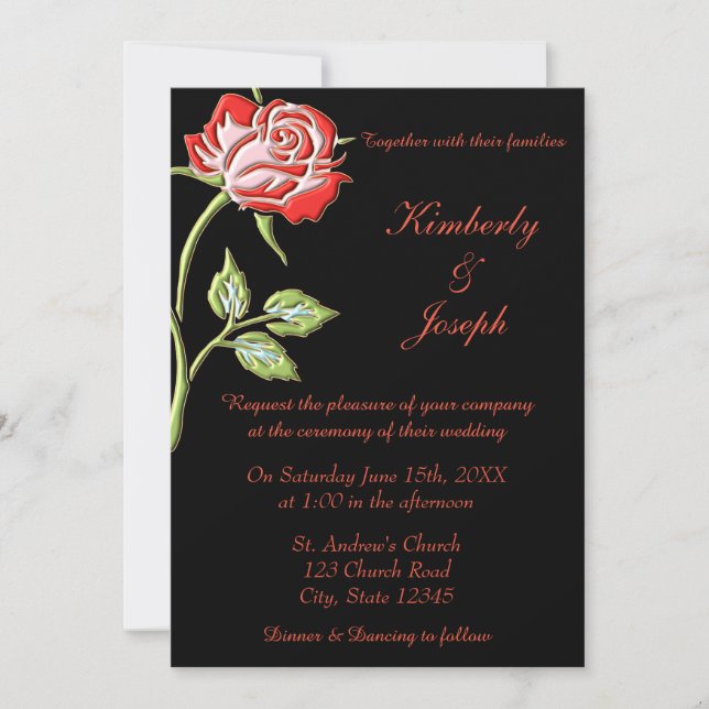 Invitation Rose de couleur simple (Devant)
