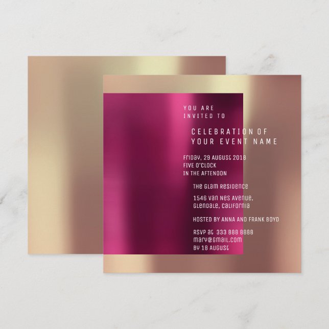 Invitation Rose de cuivre de la partie de surprise minimale m (Devant / Derrière)