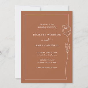 Invitation Rose de dessin ligne Fleur Mariage en terre cuite