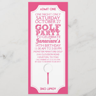 Invitation rose de fête d'anniversaire de golf de
