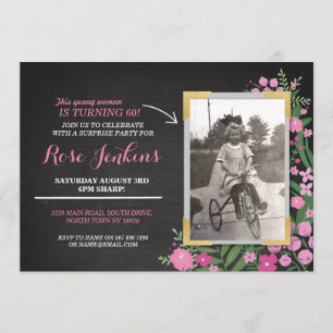 Invitation Rose de fête d'anniversaire de photo floral tout