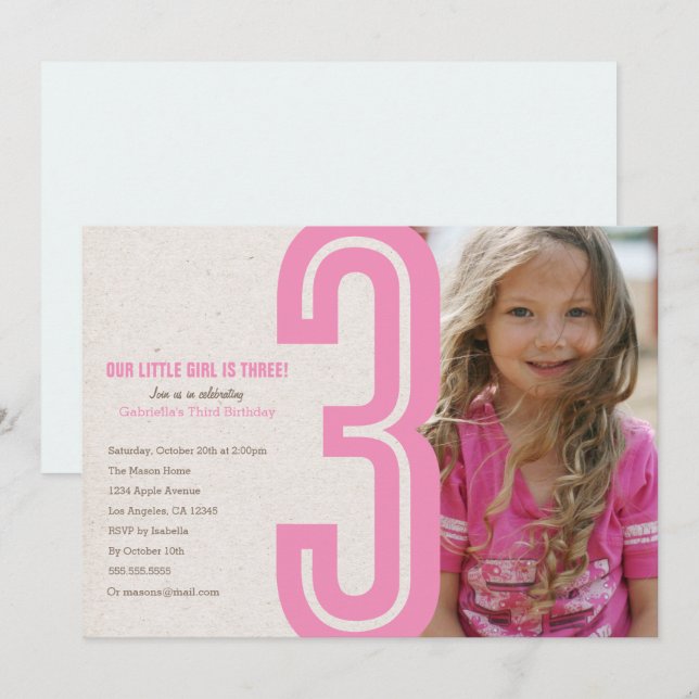Invitation rose de fête d'anniversaire du numéro (Devant / Derrière)