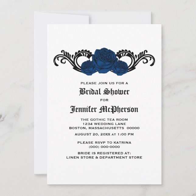Invitation Rose de Fête des mariées  Blue Gothic Swirl Invita (Devant)