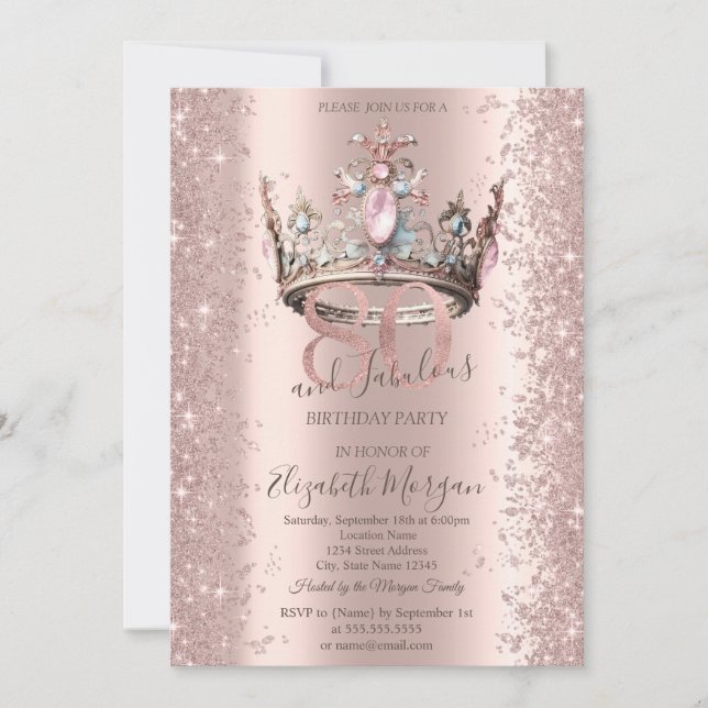 Invitation Rose de la Couronne princesse Gold Sparkle Diamond (Devant)